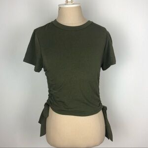 Green Ruched Sides Crop Top L